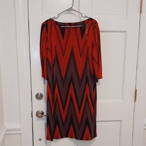 Ice Vibrant Red and Black Zigzag Long Sleeve Dress